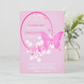Niedliche Schmetterlingsmädchen Rosa Geburtstag Einladung (Stehend Vorderseite)
