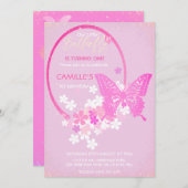 Niedliche Schmetterlingsmädchen Rosa Geburtstag Einladung (Vorne/Hinten)
