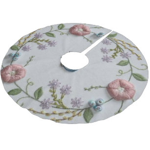 niedliche Schmetterlingsminzengrün-Rosa Stickerei Polyester Weihnachtsbaumdecke