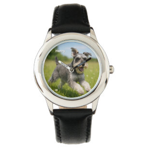 Niedliche Schnauzer Kid's Personalisierte Uhr