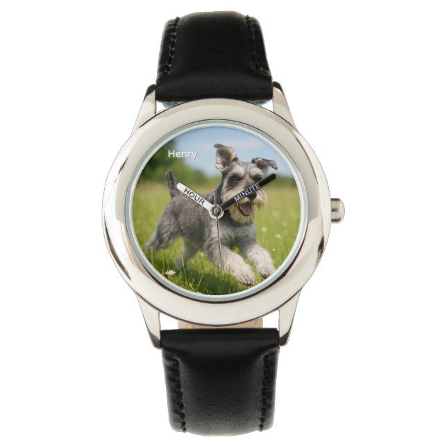 Niedliche Schnauzer Kid's Personalisierte Uhr (Vorderseite)