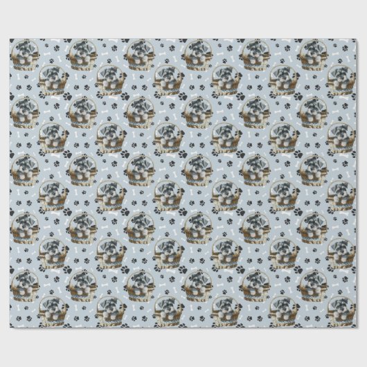 Niedliche Schnauzer-Welpe in Basketball-Pfau druck Geschenkpapier (Flach)