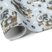 Niedliche Schnauzer-Welpe in Basketball-Pfau druck Geschenkpapier (Rolleneckpunkt)