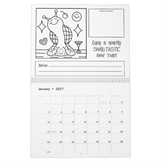 Niedliche Schnecke 2026 Mittelfarben Kalender (Jan 2027)