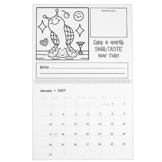 Niedliche Schnecke Groß 2026 Färben Kalender (Jan 2027)
