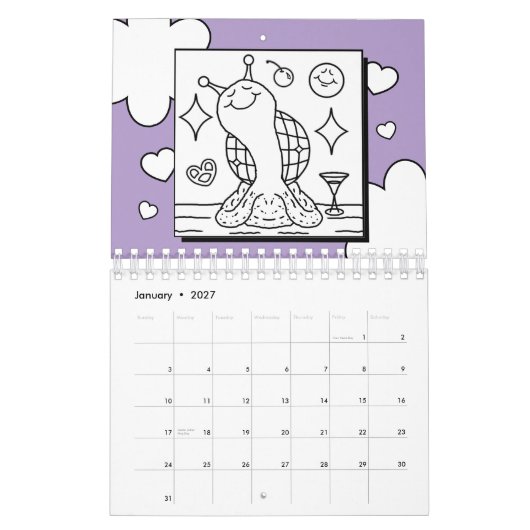 Niedliche Schnecke Klein 2026 Färben Kalender (Jan 2027)