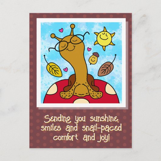 Niedliche Schnecke mit Brille auf Pilzfall Postkarte (Vorderseite)