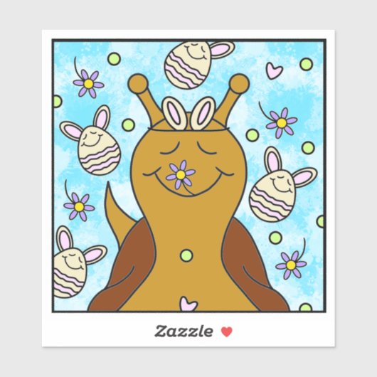 Niedliche Schnecke mit sonnigen Eiern, die Ostern Aufkleber (Blatt)