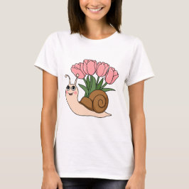 Niedliche Schnecke mit Tulpen Florales Frühlingsga T-Shirt
