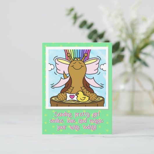 Niedliche Schnecke Rosa Haar Ribbon Hübsch Girl lä Postkarte (Stehend Vorderseite)