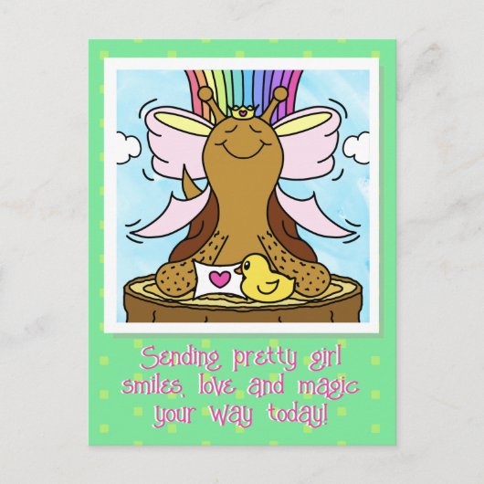 Niedliche Schnecke Rosa Haar Ribbon Hübsch Girl lä Postkarte (Vorderseite)