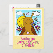 Niedliche Schnecke sendet Lächeln Frühling | Postkarte (Vorne/Hinten)