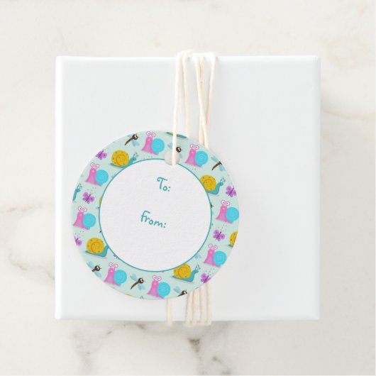 Niedliche Schnecken, Schmetterlinge und Libellen Geschenkanhänger (Beispiel)