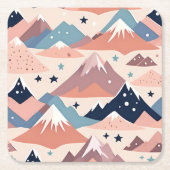 Niedliche schneebedeckte Berge und Sternenmuster r Rechteckiger Pappuntersetzer (Vorderseite)