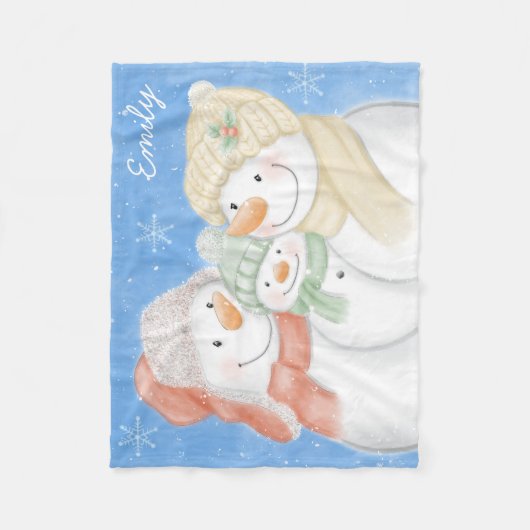 Niedliche Schneefamilie Fleecedecke (Vorderseite)