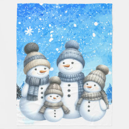 Niedliche Schneefamilie im Schnee Fleecedecke