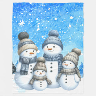 Niedliche Schneefamilie im Schnee Fleecedecke