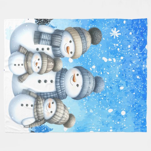 Niedliche Schneefamilie im Schnee Fleecedecke (Vorderseite (Horizontal))