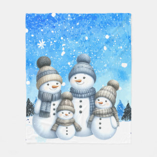Niedliche Schneefamilie im Schnee Fleecedecke