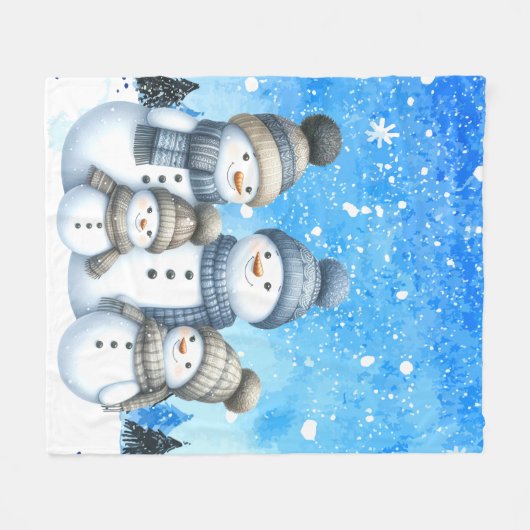Niedliche Schneefamilie im Schnee Fleecedecke (Vorderseite (Horizontal))