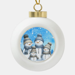 Niedliche Schneefamilie im Schnee Keramik Kugel-Ornament