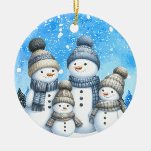 Niedliche Schneefamilie im Schnee Keramik Ornament