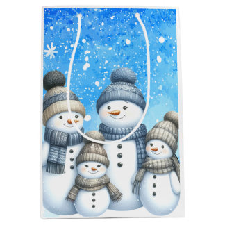 Niedliche Schneefamilie im Schnee Mittlere Geschenktüte