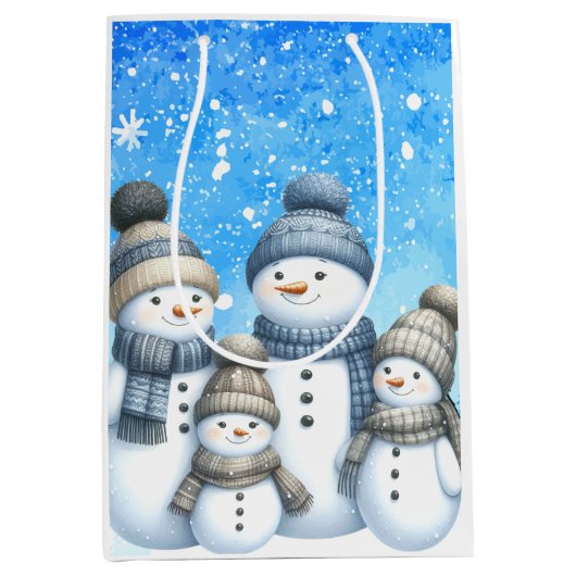 Niedliche Schneefamilie im Schnee Mittlere Geschenktüte (Vorderseite)