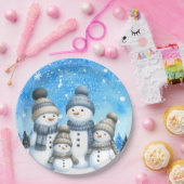 Niedliche Schneefamilie im Schnee Pappteller (Party)