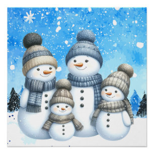 Niedliche Schneefamilie im Schnee Poster
