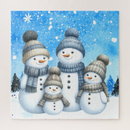 Niedliche Schneefamilie im Schnee Puzzle