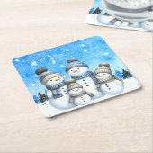 Niedliche Schneefamilie im Schnee Rechteckiger Pappuntersetzer (angewinkelt)