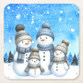 Niedliche Schneefamilie im Schnee Rechteckiger Pappuntersetzer
