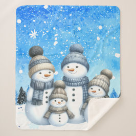 Niedliche Schneefamilie im Schnee Sherpadecke