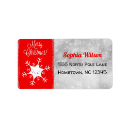 Niedliche Schneeflocke Frohe Weihnachten Rot Adressaufkleber