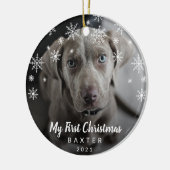 Niedliche Schneeflocken Foto Dog Meine ersten Weih Keramik Ornament (Links)