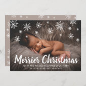 Niedliche Schneeflocken Foto Urlaub Geburt Ankündigung (Vorne/Hinten)