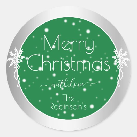 Niedliche Schneeflocken Grüne und Silberfarbige We Runder Aufkleber (Vorderseite)