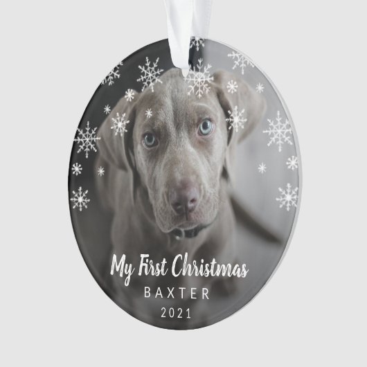 Niedliche Schneeflocken Hund Foto Meine ersten Wei Ornament (Vorderseite)