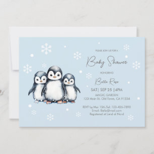 Niedliche Schneeflocken Pinguin Babydusche Einladung