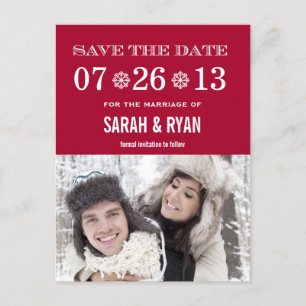 Niedliche Schneeflocken Rotes Save the Date Foto P Ankündigungspostkarte