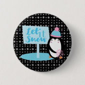 Niedliche Schneeflocken Schwarz-weißer Pinguin Button (Vorderseite)