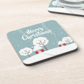 Niedliche Schneehäuser und Bäume Weihnachten Getränkeuntersetzer (Linke Seite)