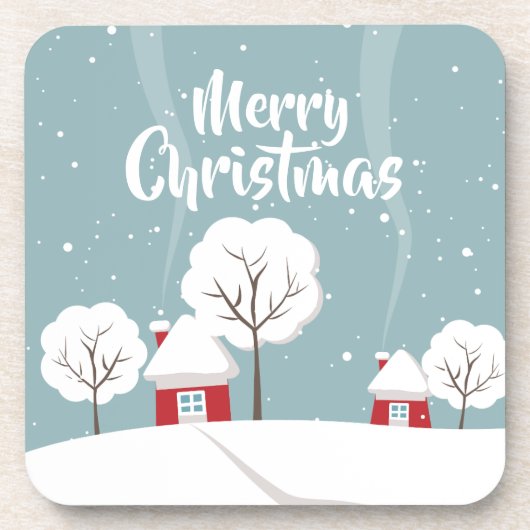 Niedliche Schneehäuser und Bäume Weihnachten Getränkeuntersetzer (Vorderseite)