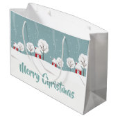 Niedliche Schneehäuser und Bäume Weihnachten Große Geschenktüte (Rückseite Schrägansicht)
