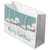 Niedliche Schneehäuser und Bäume Weihnachten Große Geschenktüte (Vorderseite Schrägansicht)