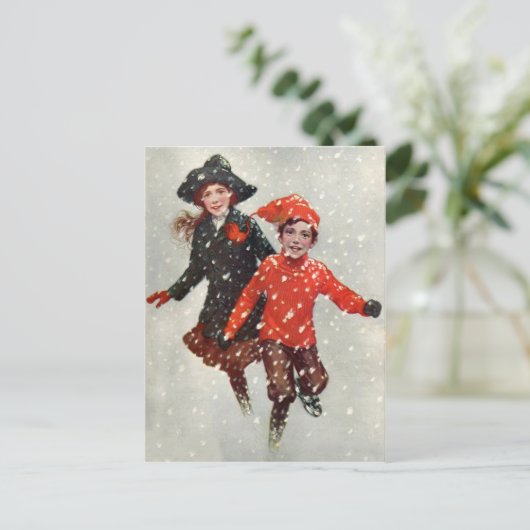 Niedliche Schneekinder Postkarte (Stehend Vorderseite)