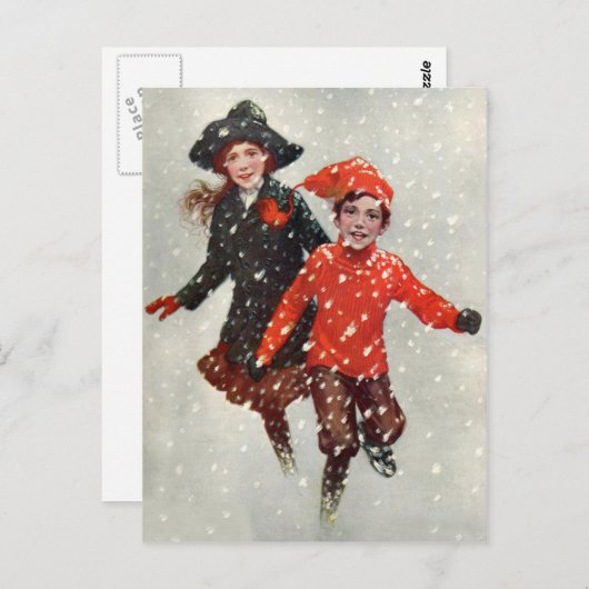 Niedliche Schneekinder Postkarte (Vorne/Hinten)