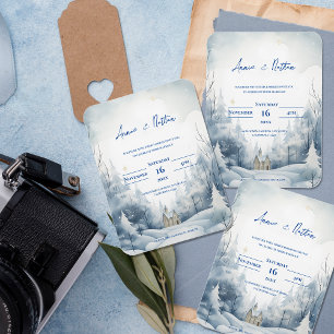 Niedliche Schneelandschaft Winter Hochzeit Einladu Magnet