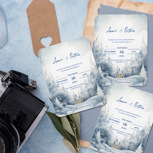 Niedliche Schneelandschaft Winter Hochzeit Einladu Magnet